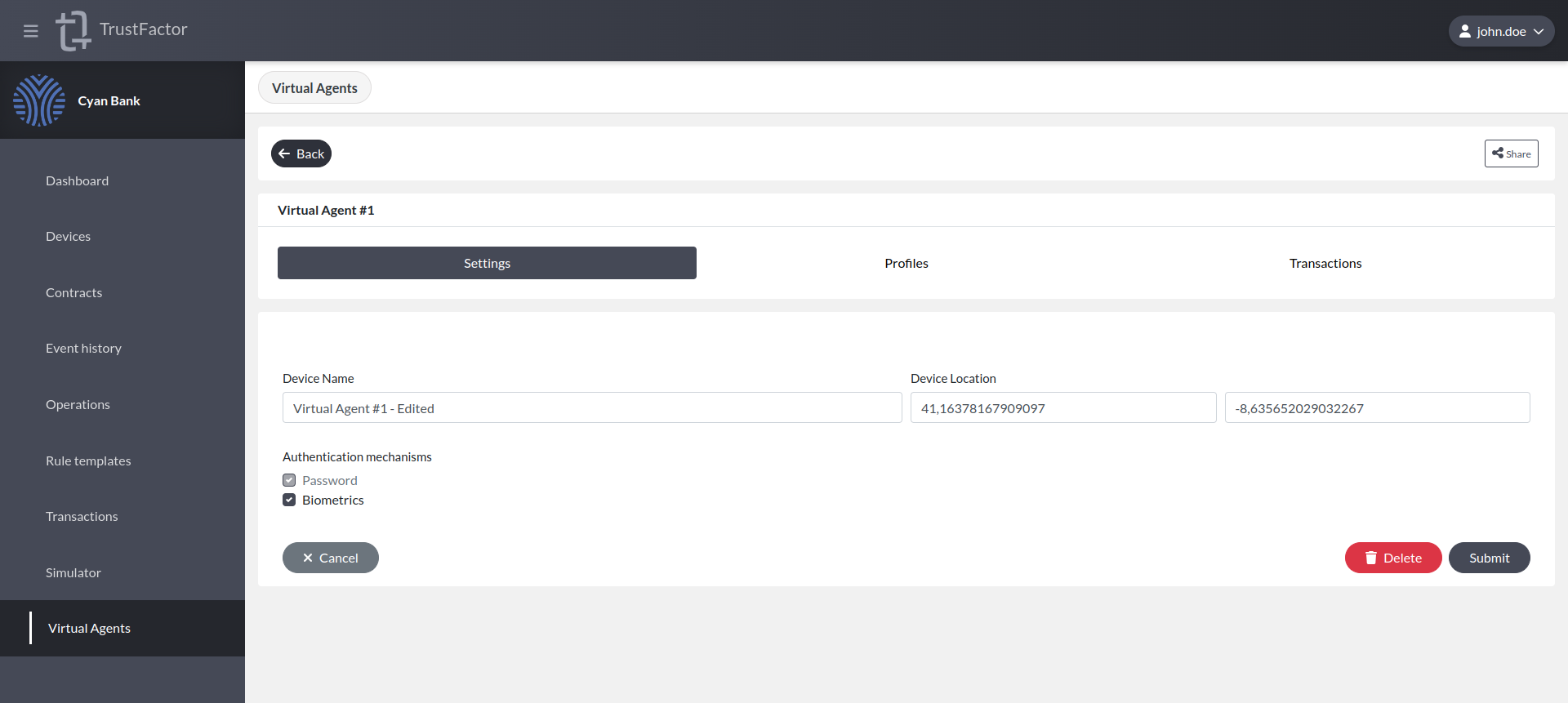 Virtual Agents Settings Edit Virtual Agents Settings Edit