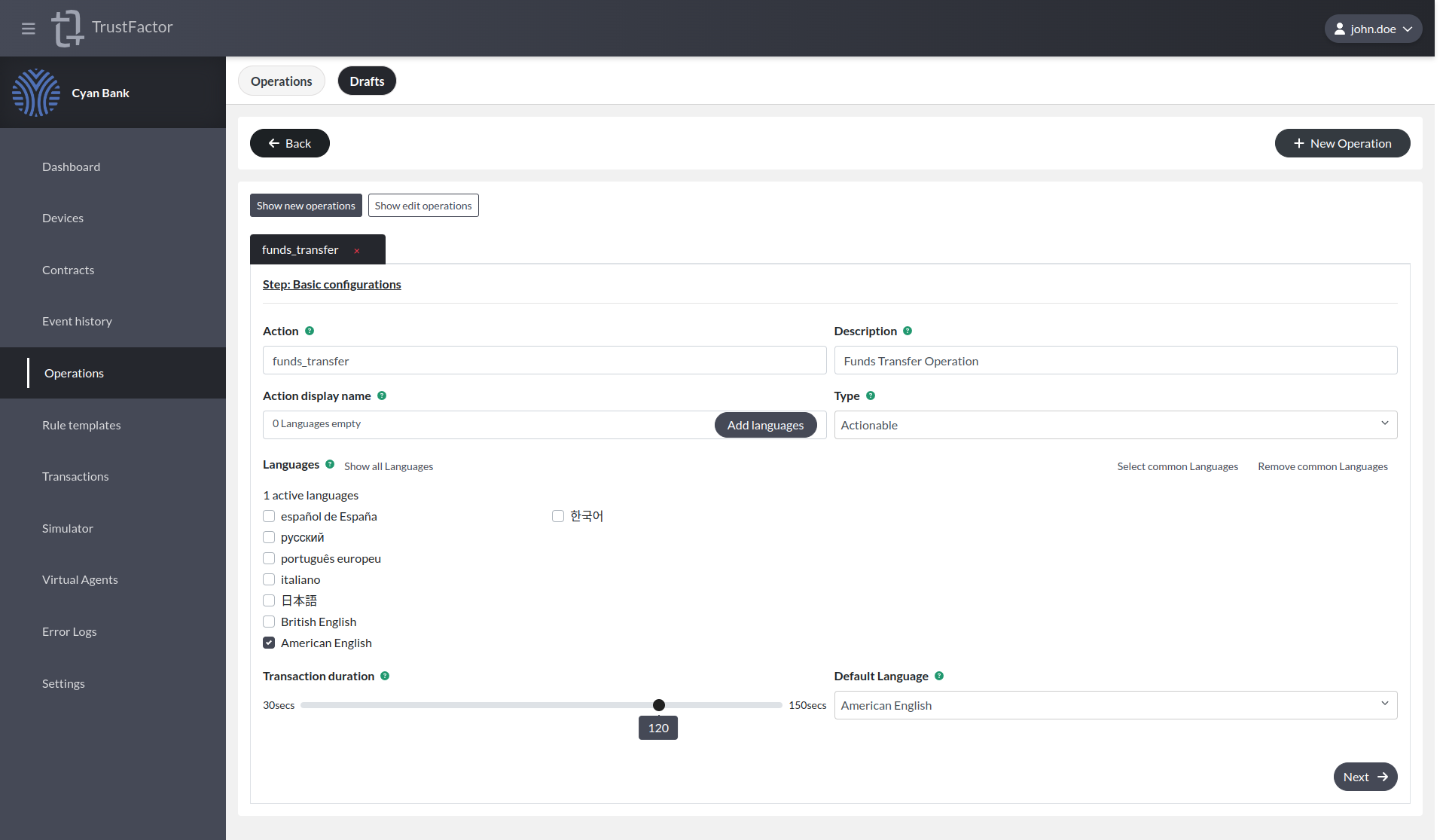 "Funds Transfer Operation Basic Settings"