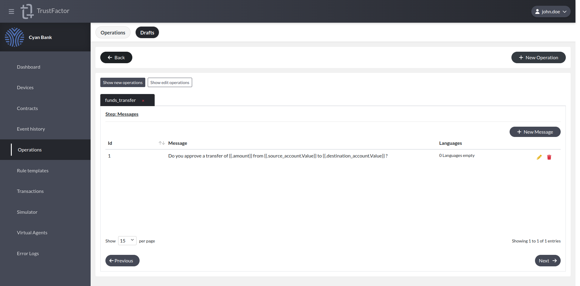 "Funds Transfer Messages Configured"
