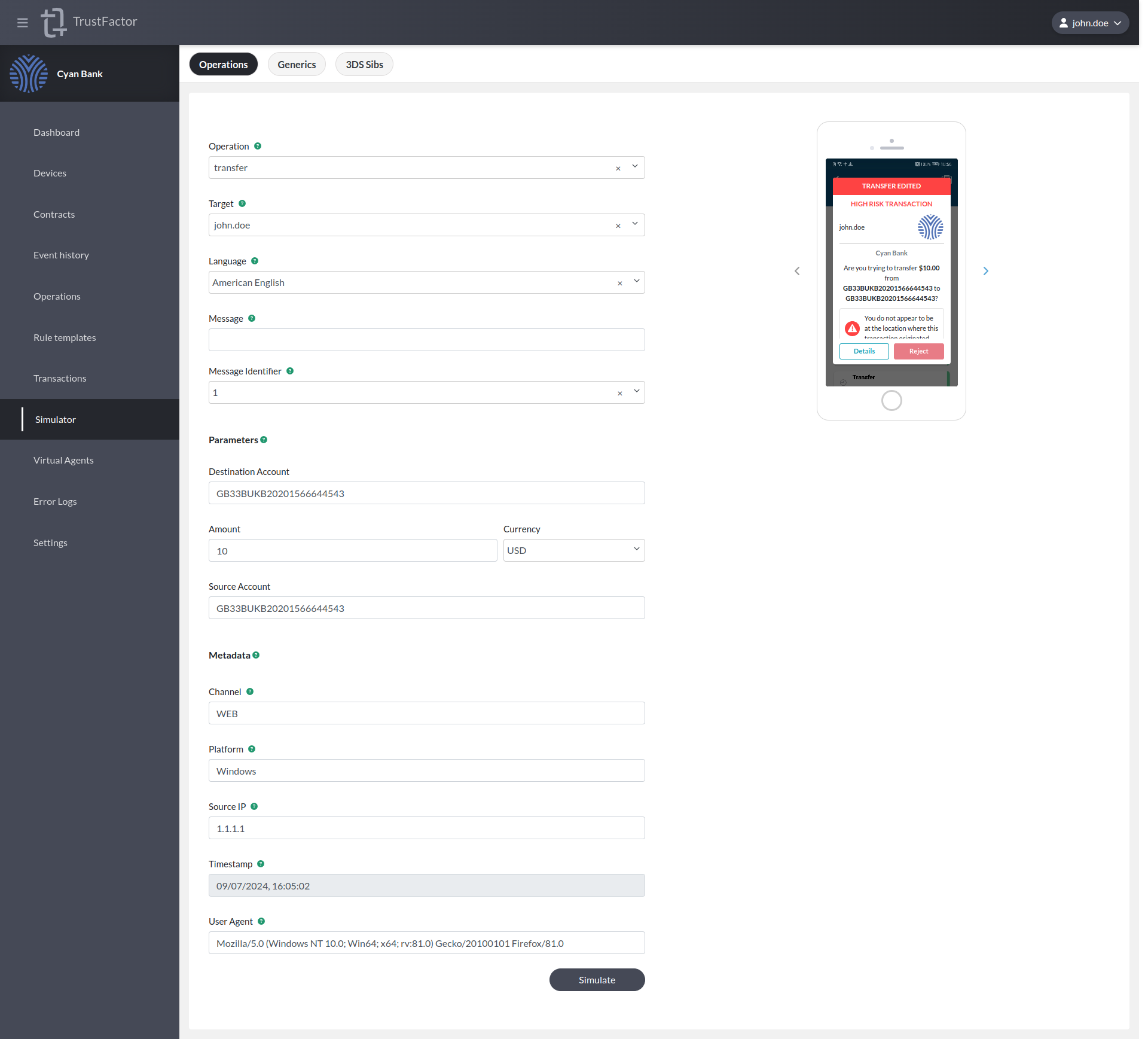 "Simulator Operations - transfer"